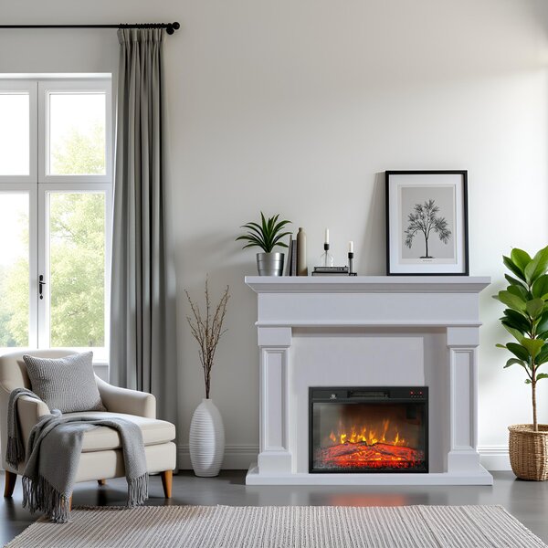 Free Standing Electric Fires ElectricSun Marisa White, with Sound Effect, 3 Colour, with APP, W120xH102cm