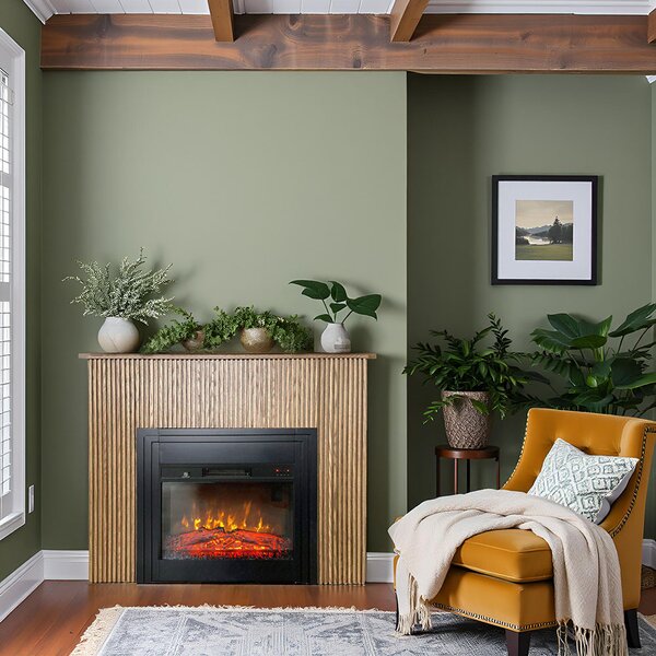 Free Standing Electric Fires with decorative slats ElectricSun LAMELIA Light oak, with Sound Effect, 3 Colour, with APP, W120xH102cm