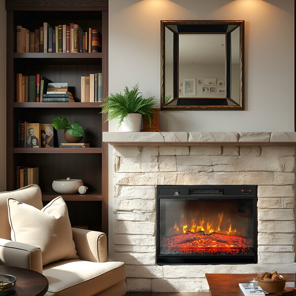 ElectricSun Electric Fireplace Insert 23 inch, Electric Log Burner, with Sound Effect, 3 Colour, with APP, W59xH44cm