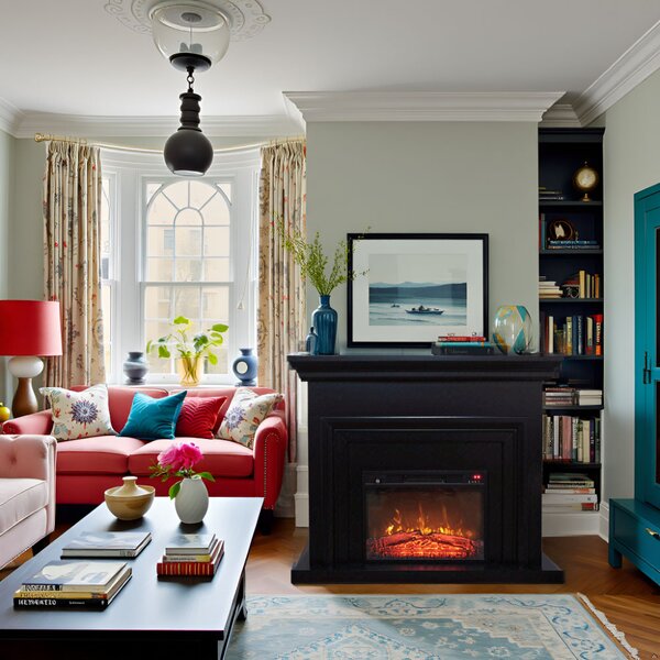 Free Standing Electric Fires ElectricSun SONIA Black Matte, with Sound Effect, 3 Colour, with APP, W120xH102cm