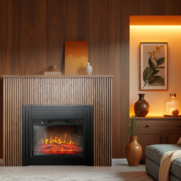 Free Standing Electric Fires with decorative slats ElectricSun LAMELIA Dark oak, with Sound Effect, 3 Colour, with APP, W120xH102cm