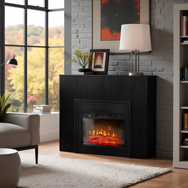 Free Standing Electric Fires with decorative slats ElectricSun LAMELIA Black Matte, with Sound Effect, 3 Colour, with APP, W120xH102cm
