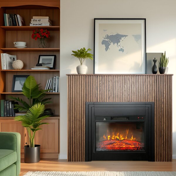 Free Standing Electric Fires with decorative slats ElectricSun LAMELIA Dark oak, with Sound Effect, 3 Colour, with APP, W120xH102cm