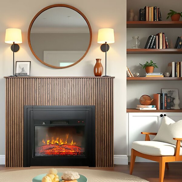 Free Standing Electric Fires with decorative slats ElectricSun LAMELIA Dark oak, with Sound Effect, 3 Colour, with APP, W120xH102cm
