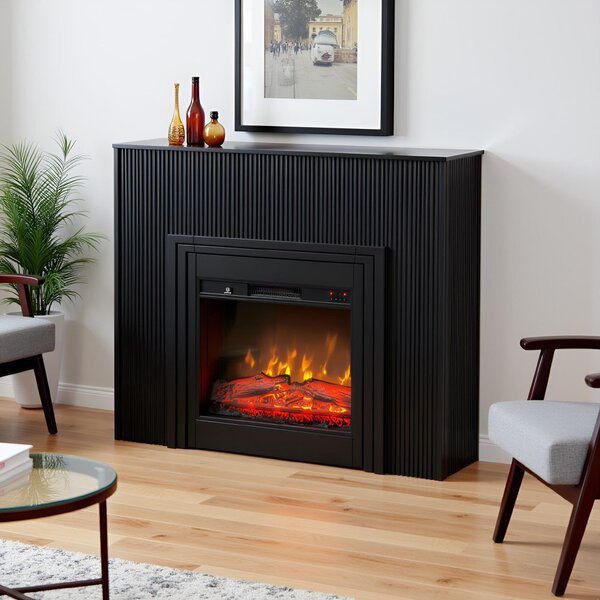 Free Standing Electric Fires with decorative slats ElectricSun LAMELIA Black Matte, with Sound Effect, 3 Colour, with APP, W120xH102cm
