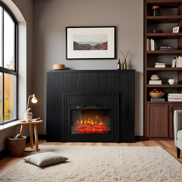 Free Standing Electric Fires with decorative slats ElectricSun LAMELIA Black Matte, with Sound Effect, 3 Colour, with APP, W120xH102cm