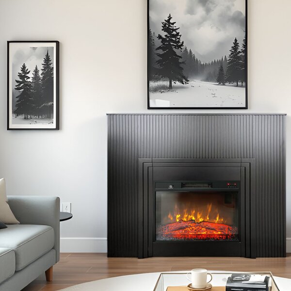 Free Standing Electric Fires with decorative slats ElectricSun LAMELIA Black Matte, with Sound Effect, 3 Colour, with APP, W120xH102cm