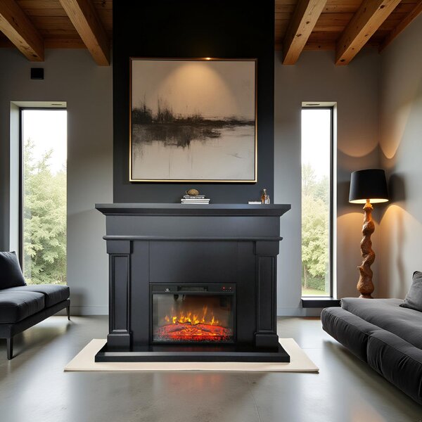 Free Standing Electric Fires ElectricSun Marisa Black Matte, with Sound Effect, 3 Colour, with APP, W120xH102cm