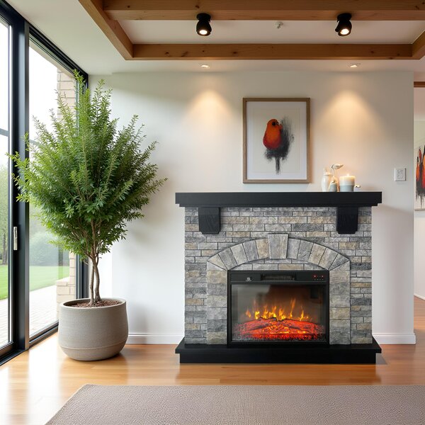 Electric fireplace ElectricSun GREYSTONE free standing electric fires, with Sound Effect, 3 Colour, with APP, W115xH102cm