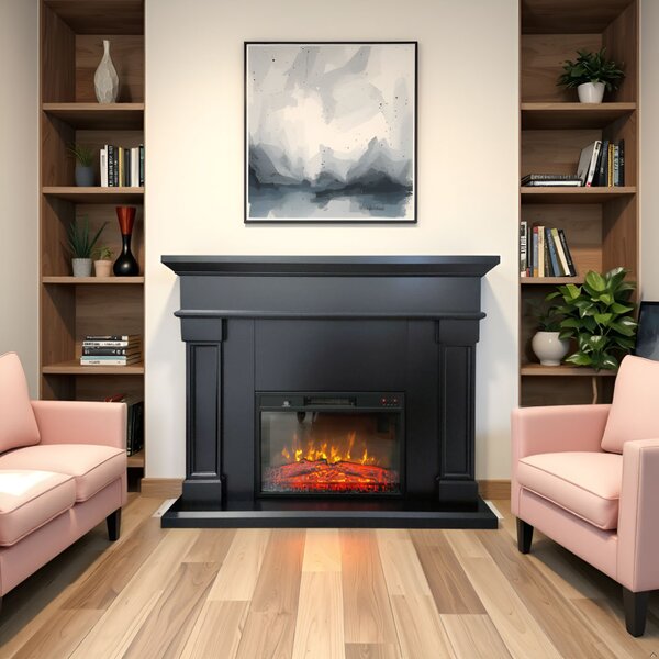 Free Standing Electric Fires ElectricSun Marisa Black Matte, with Sound Effect, 3 Colour, with APP, W120xH102cm