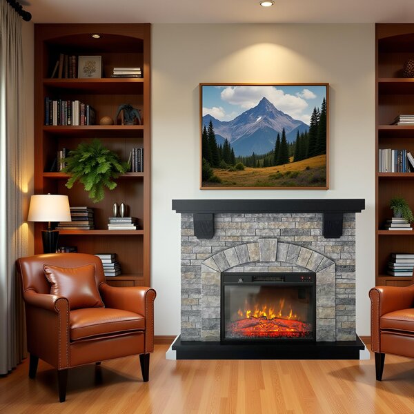 Electric fireplace ElectricSun GREYSTONE free standing electric fires, with Sound Effect, 3 Colour, with APP, W115xH102cm