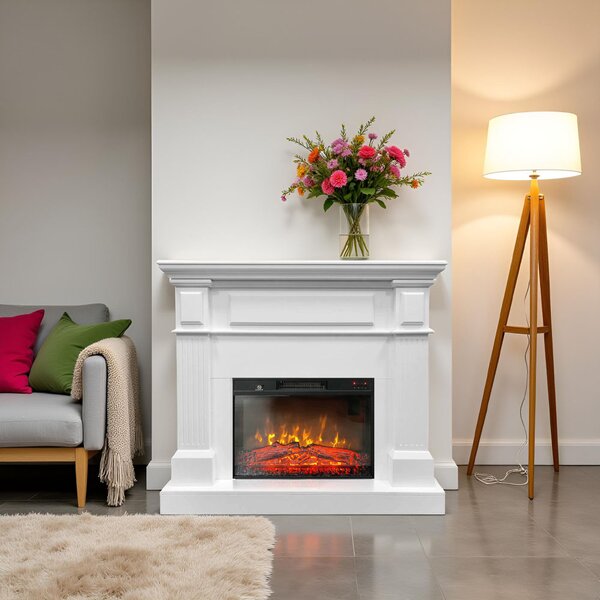TUX White Electric Fireplace ElectricSun Free Standing Electric Fires, with Sound Effect, 3 Colour, with APP, L110xH102cm