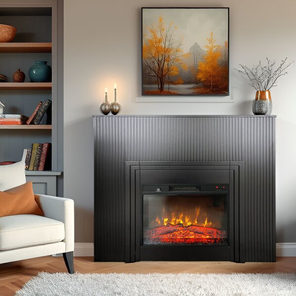 Free Standing Electric Fires with decorative slats ElectricSun LAMELIA Black Matte, with Sound Effect, 3 Colour, with APP, W120xH102cm