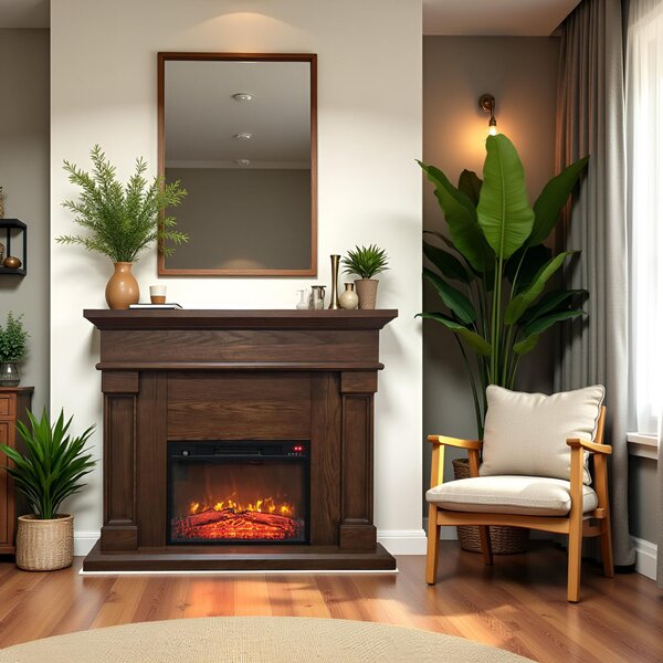 Free Standing Electric Fires ElectricSun Marisa Dark oak, with Sound Effect, 3 Colour, with APP, W120xH102cm