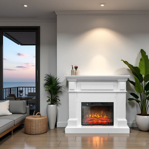 TUX White Electric Fireplace ElectricSun Free Standing Electric Fires, with Sound Effect, 3 Colour, with APP, L110xH102cm