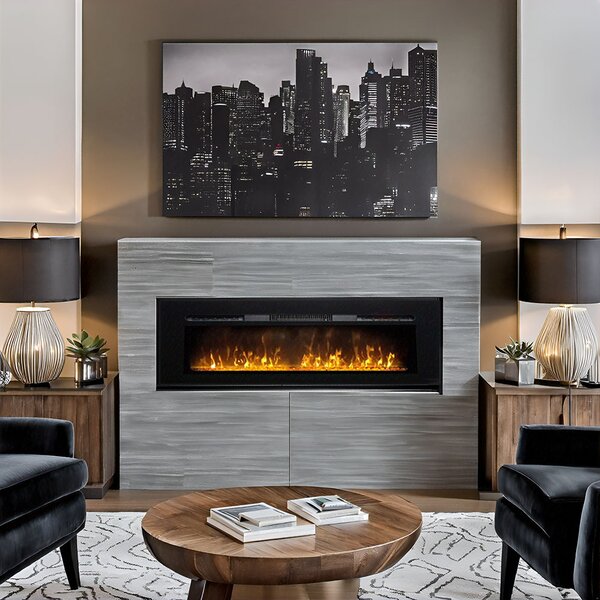 Wall Mounted Electric Fires, Free Standing, Incorporated ElectricSun Paula Glass Medium Black, 10 Colour, with Sound Effect, with APP, L153xH45x16cm