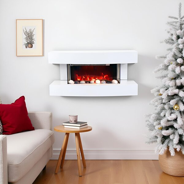 Wall Mounted Electric Fires ElectricSun Paula Small White Electric Fireplace, with Sound Effect, 10 Colour, with APP, W81xH41x22cm