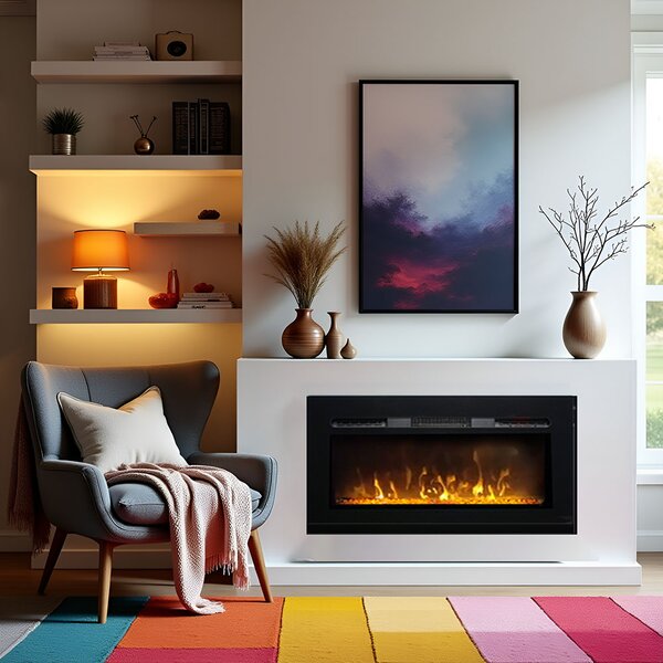 Wall Mounted Electric Fires, Free Standing, Incorporated ElectricSun Paula Glass XXS Black, 3 Colour L76xH45x16cm