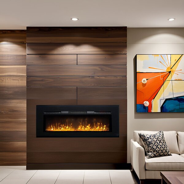 Wall Mounted Electric Fires, Free Standing, Incorporated ElectricSun Paula Glass Medium Black, 10 Colour, with Sound Effect, with APP, L153xH45x16cm