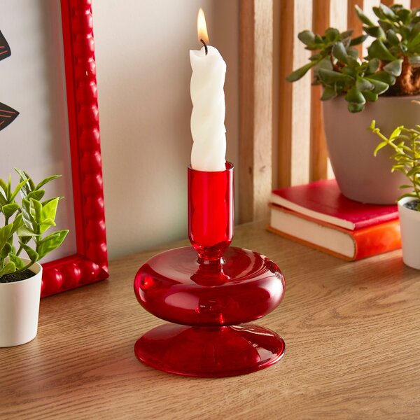 Red Glass Candle Holder Red