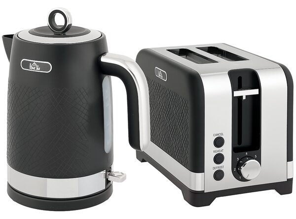 HOMCOM Sleek Textured Kettle and Toaster Set - Black