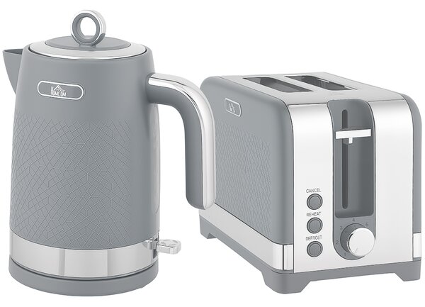 HOMCOM Sleek Textured Kettle and Toaster Set - Grey