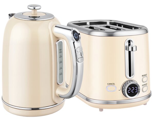 HOMCOM Polished Retro 40-100°C Kettle and Toaster Set - Cream