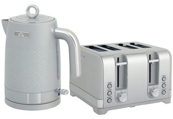 HOMCOM Sleek Textured Kettle and Four-Slice Toaster Set - Grey