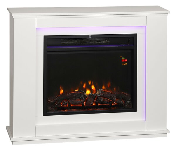 HOMCOM Electric Fireplace with 12 Colours Realistic Flame Effect & 5 Brightness Levels, 1000W/2000W Inset Electric Fire and Mantel Reach up to 30 m² Space with Remote & Timer for Living Room, White