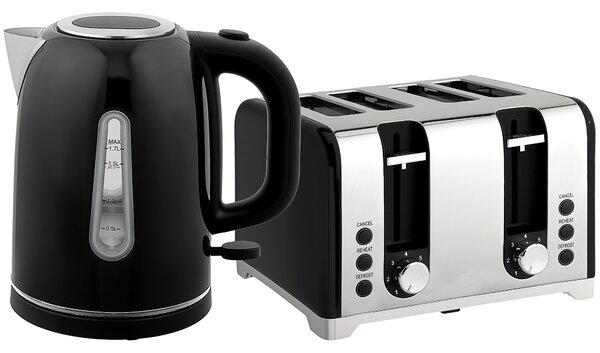 HOMCOM Kettle and Toaster Set, 1.7L 3000W Rapid Boil Jug Kettle with Strix Thermostat, Limescale Filter, 4 Slice Toaster with 7 Browning Controls, Crumb Tray, Black