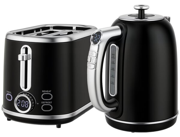 HOMCOM Polished Retro 40-100°C Kettle and Toaster Set - Black