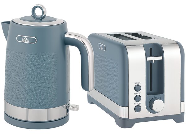 HOMCOM Sleek Textured Kettle and Toaster Set - Blue