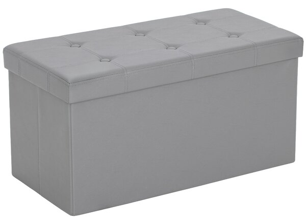 HOMCOM Storage Ottoman Bench, 89L PU Leather Folding Foot Rest Stool, End of Bed Bench, Easy Assembly, for Living Room, Bedroom, Entryway, Grey