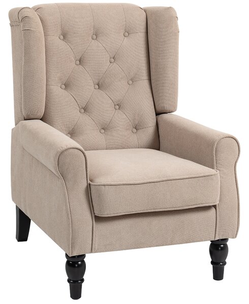 HOMCOM Wingback Accent Chair, Retro Upholstered Button Tufted Occasional Chair for Living Room and Bedroom, Beige