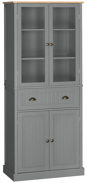 HOMCOM 180cm Tall Kitchen Pantry Cupboard, Freestanding Storage Cabinet with 5 Tier, Adjustable Shelves, Drawer, Grey