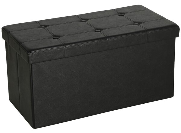 HOMCOM Storage Ottoman Bench, 89L PU Leather Folding Foot Rest Stool, End of Bed Bench, Easy Assembly, for Living Room, Bedroom, Entryway, Black