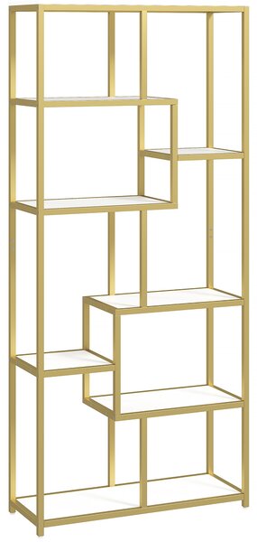 HOMCOM Seven-Tier Geometric Bookcase - White/Gold Tone
