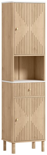 HOMCOM Slim Bathroom Cabinet with Silent Rail Oak Bathroom Cabinet with Adjustable Shelves for Scandinavian, Japanese Styles - Wood-Effect Aosom UK