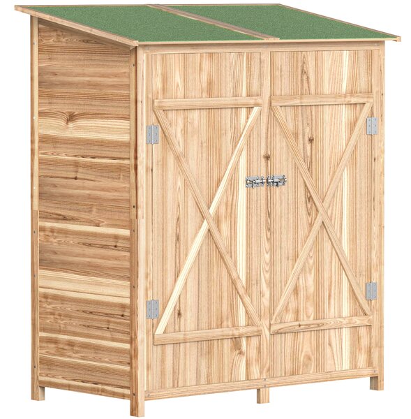 Outsunny 140 x 75 Fir Wood Garden Shed, with Asphalt Roof - Natural