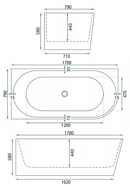 Corner Acrylic Bathtub Bellanto Slim 170 Left