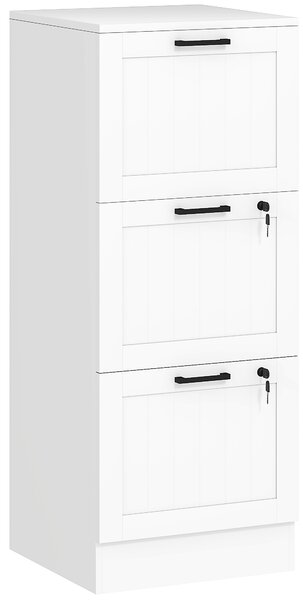 HOMCOM 3 Drawer Filing Cabinet with Lock, Office Storage Cabinet with Adjustable Hanging Bars for A4 Letter Size Files, White