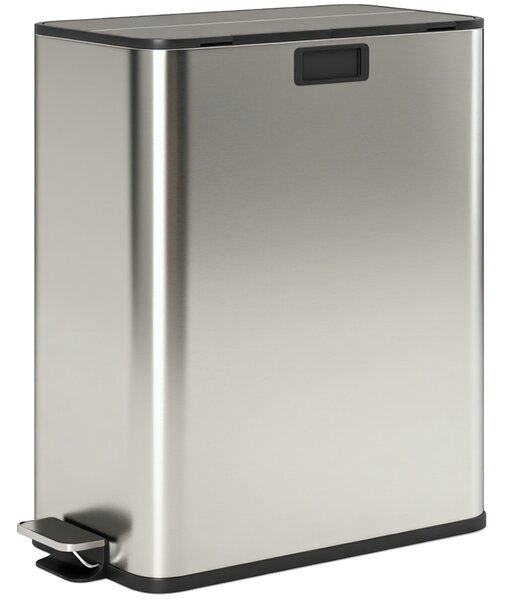 HOMCOM Dual Kitchen Bin with Soft-Close Butterfly Lid, 2 x 28L Stainless Steel Pedal Bin with Removable Inner Buckets, Fingerprint-Proof for Recycling and Waste, Silver Tone