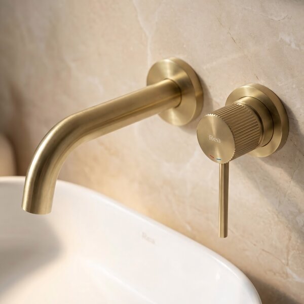 Wall Mounted faucet Rea Lungo Stripe Brush Gold