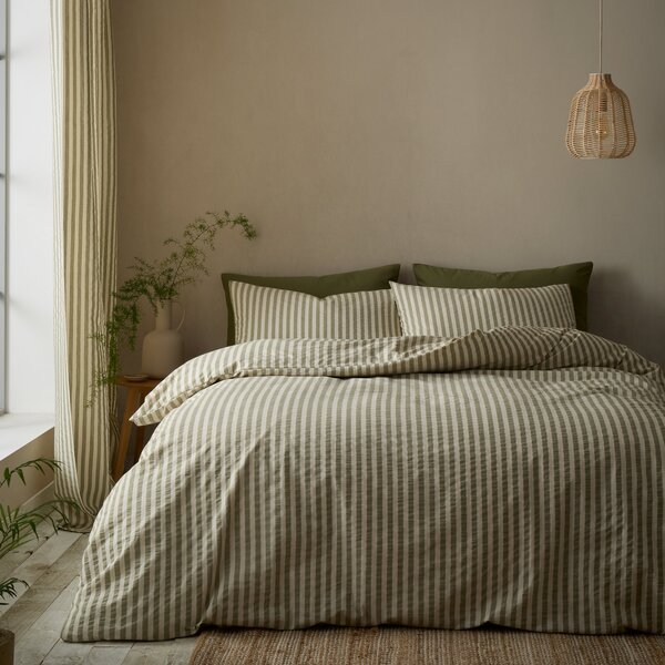 Pineapple Elephant Cotton Rich Woven Stripe Duvet Cover Bedding Set Green