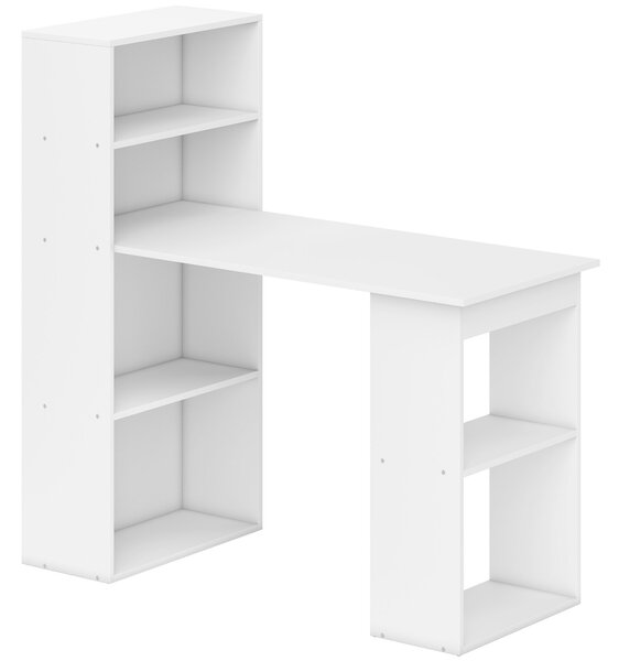 HOMCOM 120cm Modern Computer Desk Bookshelf Writing Table Workstation PC Laptop Study Home Office 6 Shelves White Aosom UK