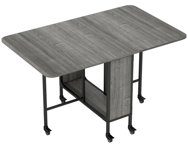 HOMCOM Mobile Drop Leaf Table Folding Kitchen Table Extendable Dining Table For Small Spaces With 6 Wheels & Storage Shelf Aosom UK