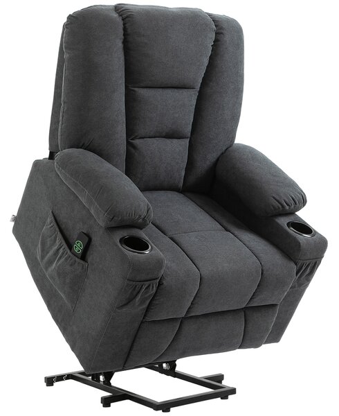 HOMCOM Oversized Riser and Recliner Chairs for the Elderly, Fabric Upholstered Lift for Living Room with Remote Control Side Pockets Cup Holder Grey