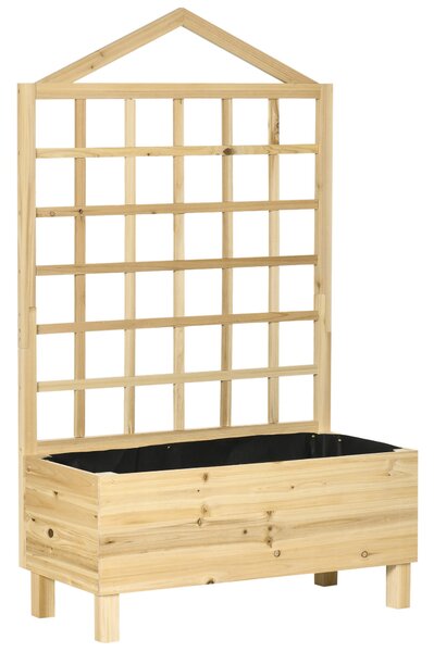 Outsunny Garden Planters with Trellis for Vine Climbing, Distressed Wooden Raised Beds, 90x43x150cm, Natural Tone Aosom UK