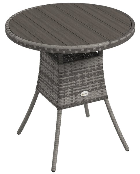 Outsunny 70cm PE Rattan Outdoor Dining Table, Patio Table with Wood-plastic Composite Top for Balcony, Garden, Grey