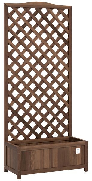 Outsunny 53L Garden Wooden Planter Box with Trellis Free Standing Flower Raised Bed with Lattice for Climbing Plants, 76cm x 36cm x 170cm, Dark Brown